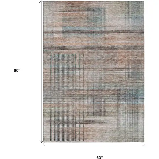 Copper Gray And Blue Striped Washable Indoor Outdoor Area Rug Photo 3