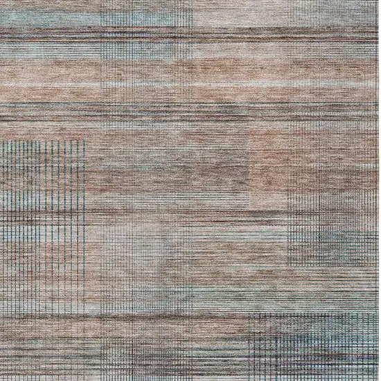 Copper Gray And Blue Striped Washable Indoor Outdoor Area Rug Photo 6