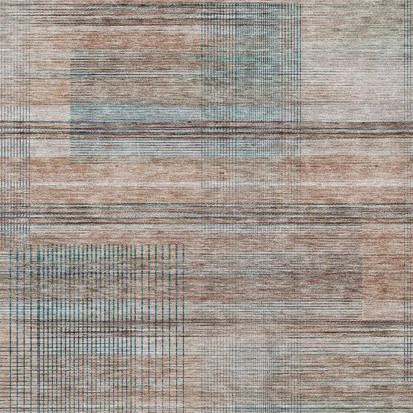 Copper Gray And Blue Striped Washable Indoor Outdoor Area Rug Photo 6