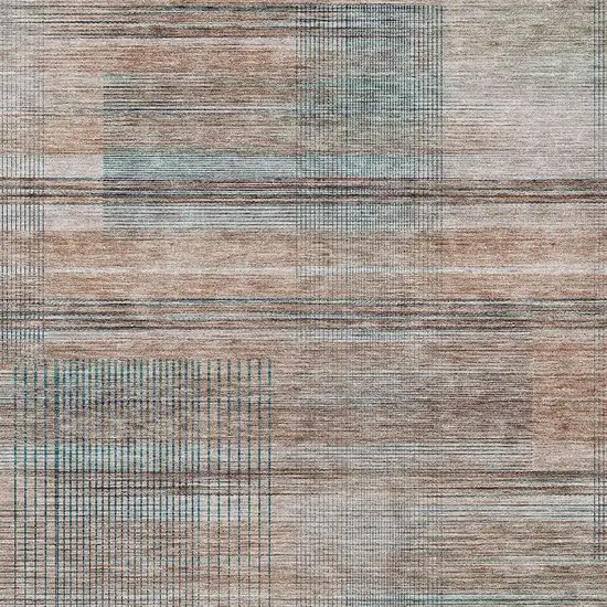 Copper Gray And Blue Striped Washable Indoor Outdoor Area Rug Photo 6