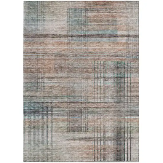 Copper Gray And Blue Striped Washable Indoor Outdoor Area Rug Photo 7