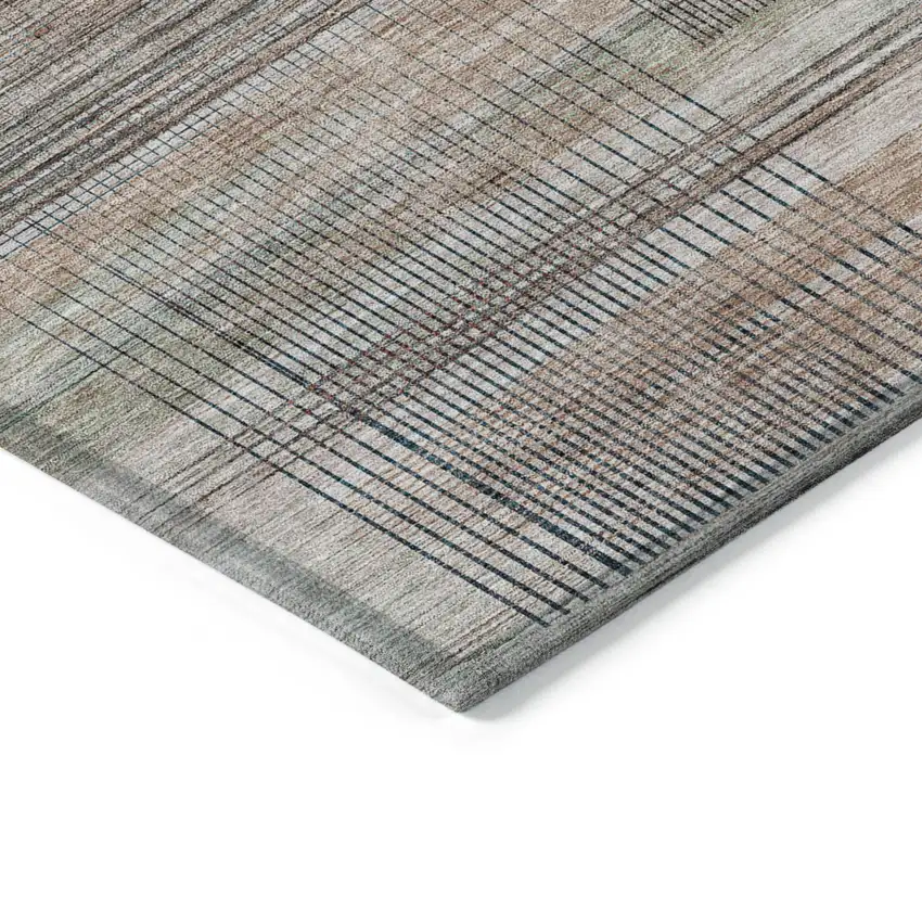 Copper Gray And Blue Striped Washable Indoor Outdoor Area Rug Photo 5