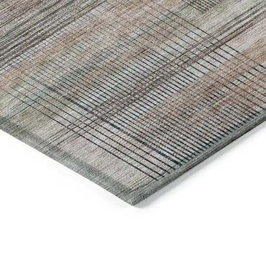 Copper Gray And Blue Striped Washable Indoor Outdoor Area Rug Photo 5