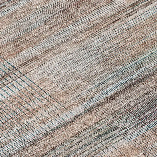 Copper Gray And Blue Striped Washable Indoor Outdoor Area Rug Photo 8