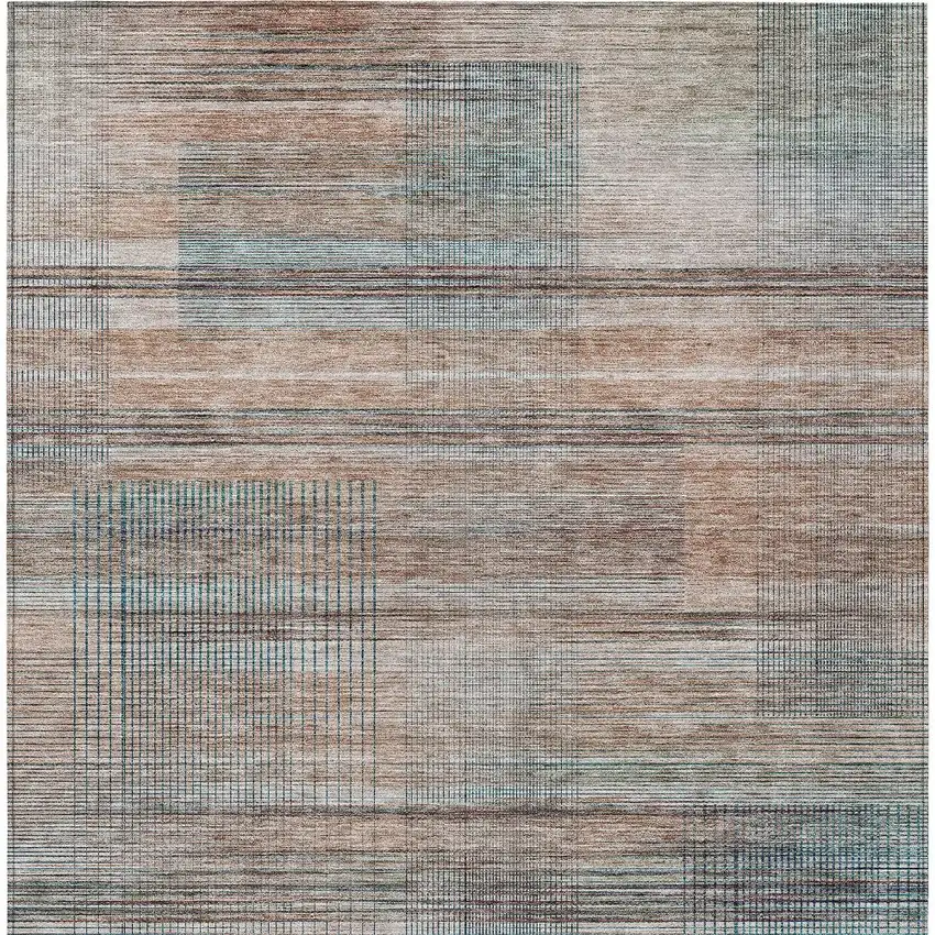 Copper Gray And Blue Striped Washable Indoor Outdoor Area Rug Photo 6