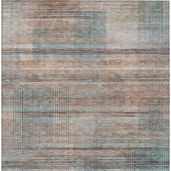 Copper Gray And Blue Striped Washable Indoor Outdoor Area Rug Photo 6