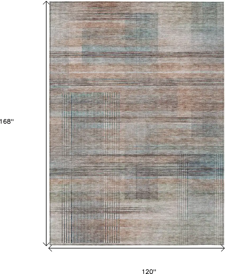 Copper Gray And Blue Striped Washable Indoor Outdoor Area Rug Photo 3