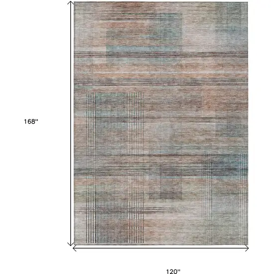Copper Gray And Blue Striped Washable Indoor Outdoor Area Rug Photo 3
