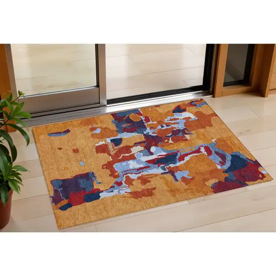 Copper Gray And Burgundy Abstract Washable Indoor Outdoor Area Rug Photo 1