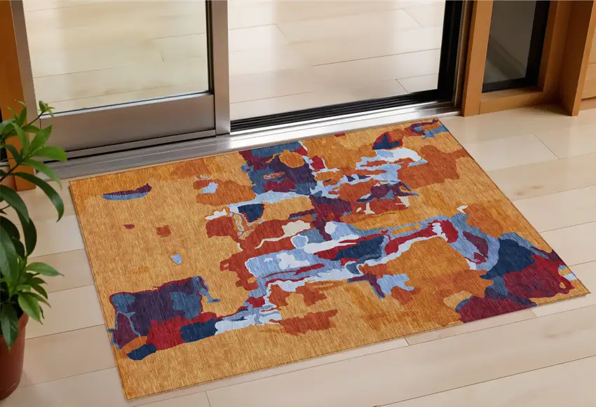 Copper Gray And Burgundy Abstract Washable Indoor Outdoor Area Rug Photo 1