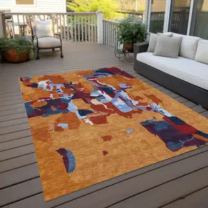 Photo of Copper Gray And Burgundy Abstract Washable Indoor Outdoor Area Rug