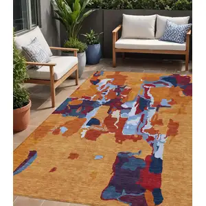 Photo of Copper Gray And Burgundy Abstract Washable Indoor Outdoor Area Rug