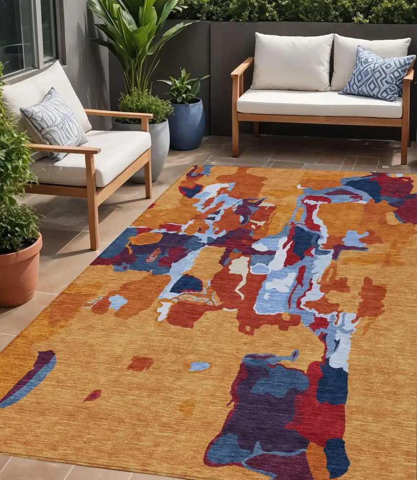 Copper Gray And Burgundy Abstract Washable Indoor Outdoor Area Rug Photo 1
