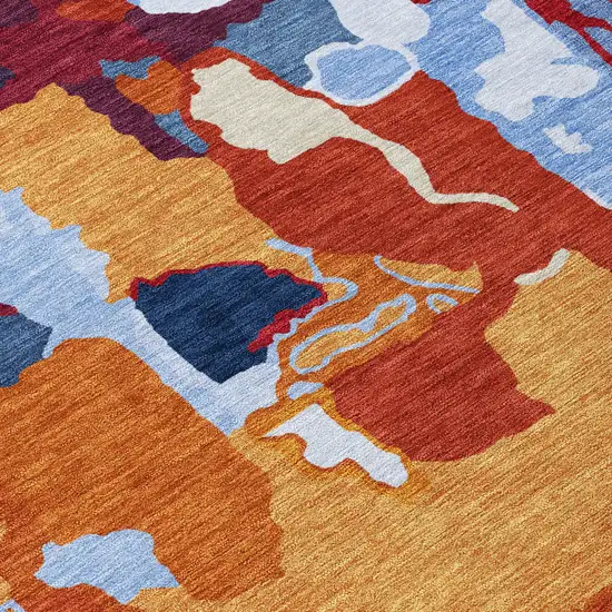 Copper Gray And Burgundy Abstract Washable Indoor Outdoor Area Rug Photo 7