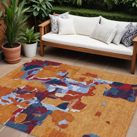 Copper Gray And Burgundy Abstract Washable Indoor Outdoor Area Rug Photo 1