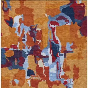 Photo of Copper Gray And Burgundy Abstract Washable Indoor Outdoor Area Rug