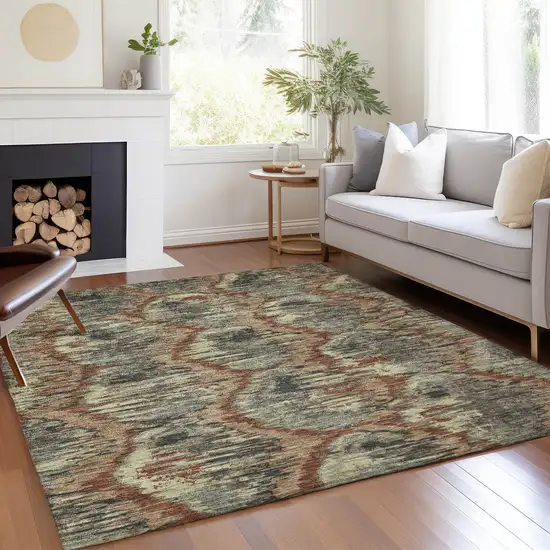 Copper Gray And Charcoal Abstract Washable Indoor Outdoor Area Rug Photo 9