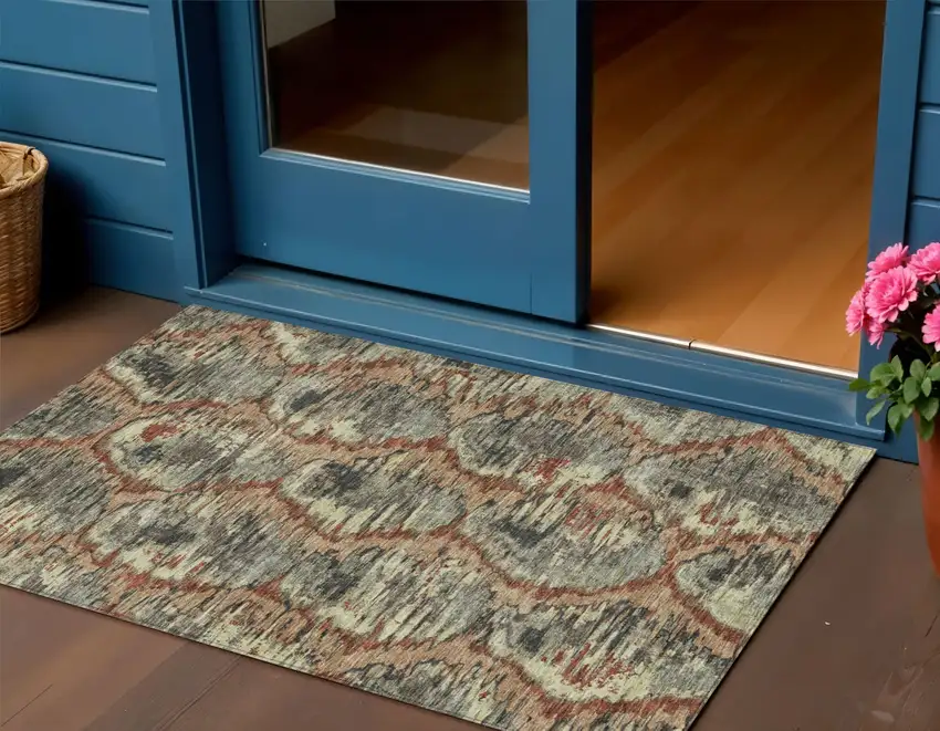 Copper Gray And Charcoal Abstract Washable Indoor Outdoor Area Rug Photo 1