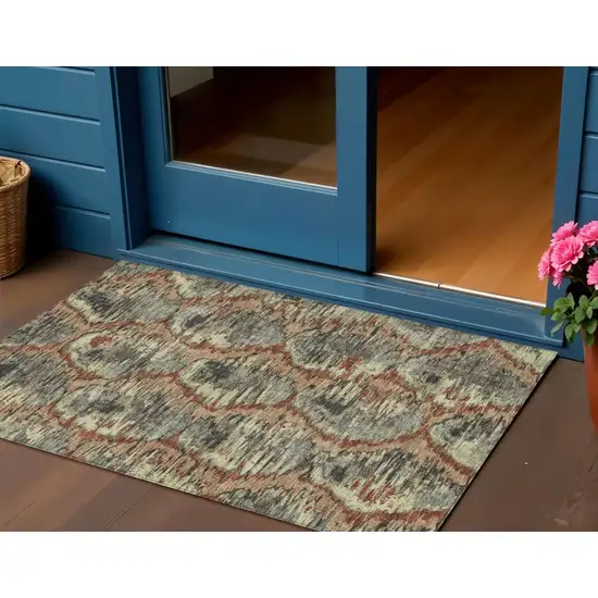 Copper Gray And Charcoal Abstract Washable Indoor Outdoor Area Rug Photo 1