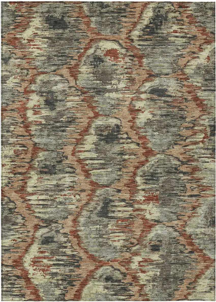Copper Gray And Charcoal Abstract Washable Indoor Outdoor Area Rug Photo 2