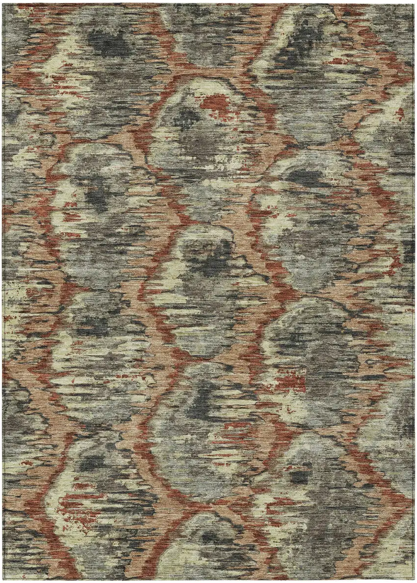 Copper Gray And Charcoal Abstract Washable Indoor Outdoor Area Rug Photo 2