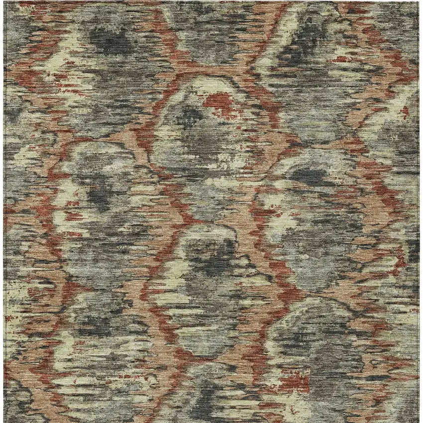 Copper Gray And Charcoal Abstract Washable Indoor Outdoor Area Rug Photo 7