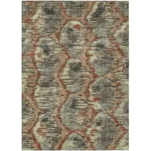 Photo of Copper Gray And Charcoal Abstract Washable Indoor Outdoor Area Rug