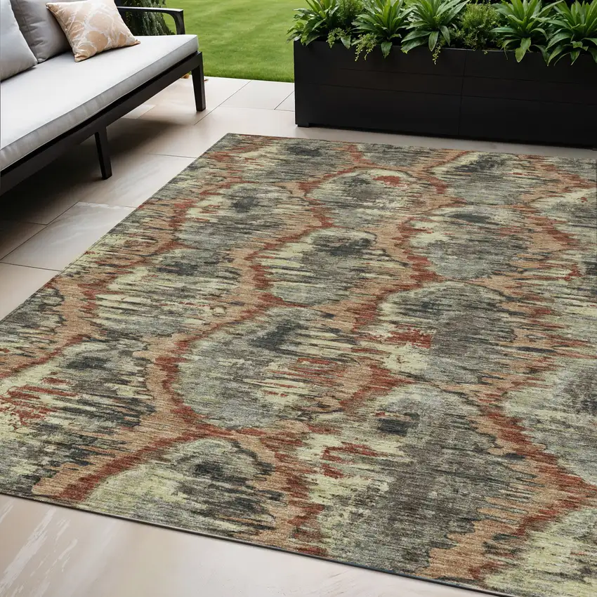 Copper Gray And Charcoal Abstract Washable Indoor Outdoor Area Rug Photo 1