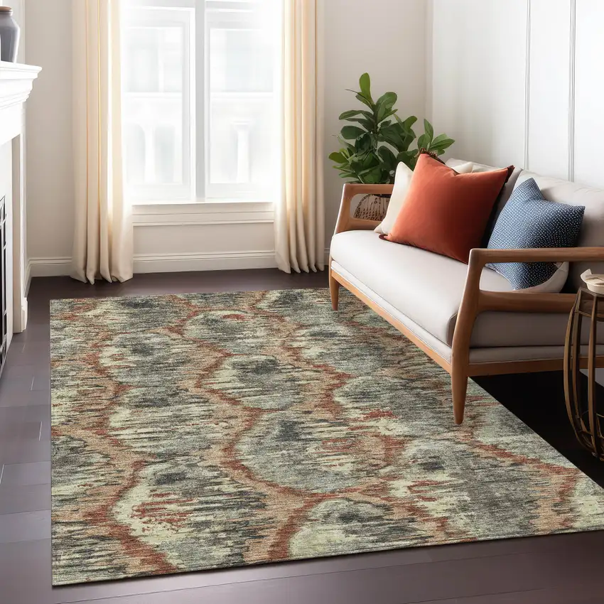 Copper Gray And Charcoal Abstract Washable Indoor Outdoor Area Rug Photo 9