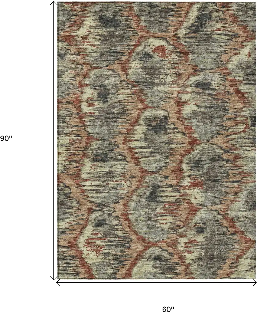 Copper Gray And Charcoal Abstract Washable Indoor Outdoor Area Rug Photo 3