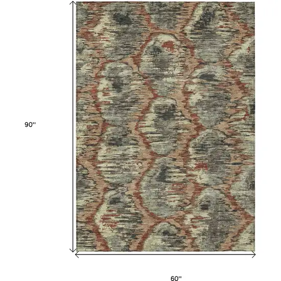 Copper Gray And Charcoal Abstract Washable Indoor Outdoor Area Rug Photo 3