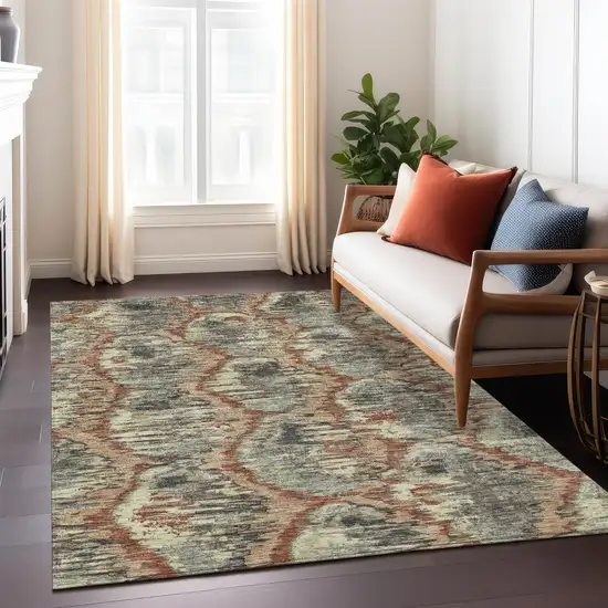Copper Gray And Charcoal Abstract Washable Indoor Outdoor Area Rug Photo 9