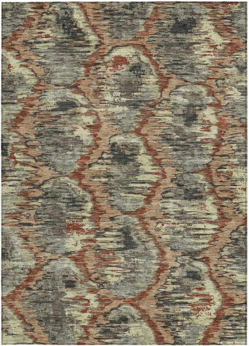 Copper Gray And Charcoal Abstract Washable Indoor Outdoor Area Rug Photo 5