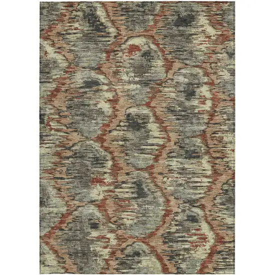 Copper Gray And Charcoal Abstract Washable Indoor Outdoor Area Rug Photo 5