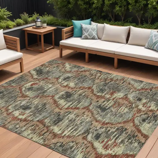 Copper Gray And Charcoal Abstract Washable Indoor Outdoor Area Rug Photo 1