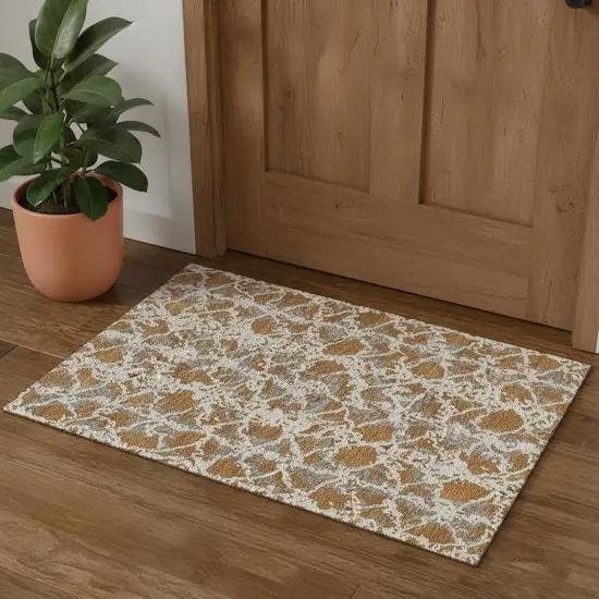 Copper Gray And Ivory Abstract Washable Area Rug With UV Protection Photo 1