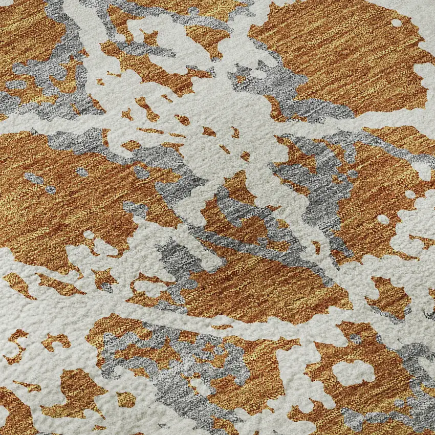 Copper Gray And Ivory Abstract Washable Area Rug With UV Protection Photo 8