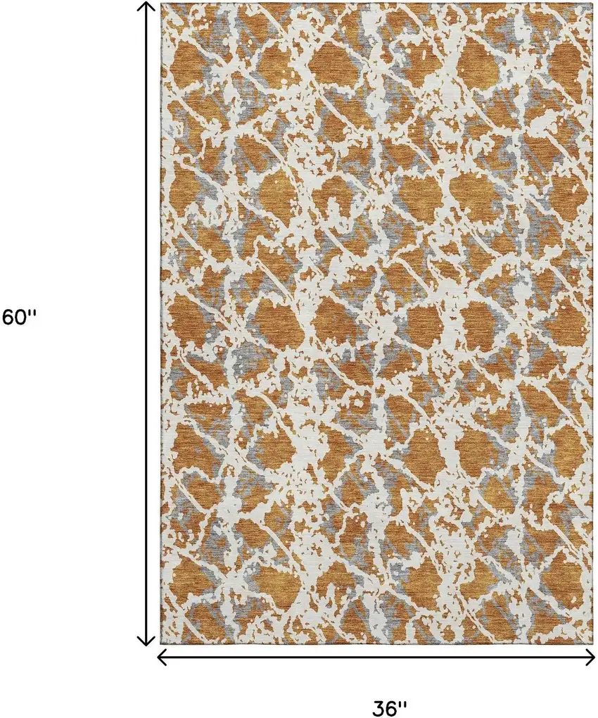 Copper Gray And Ivory Abstract Washable Area Rug With UV Protection Photo 9