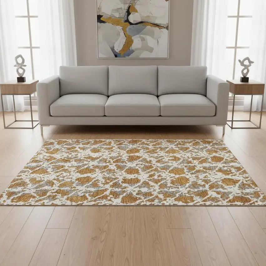 Copper Gray And Ivory Abstract Washable Area Rug With UV Protection Photo 2