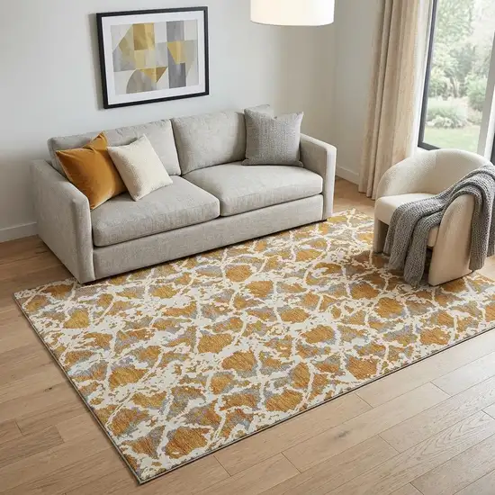 Copper Gray And Ivory Abstract Washable Area Rug With UV Protection Photo 1