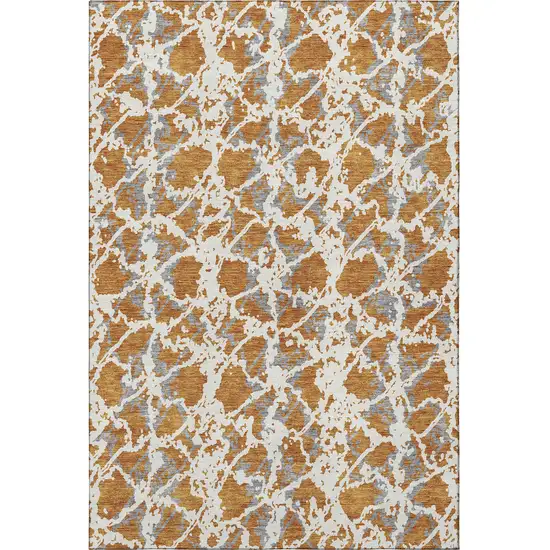 Copper Gray And Ivory Abstract Washable Area Rug With UV Protection Photo 2