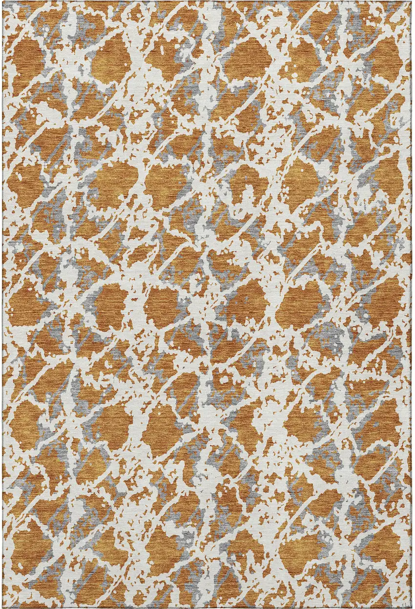 Copper Gray And Ivory Abstract Washable Area Rug With UV Protection Photo 3