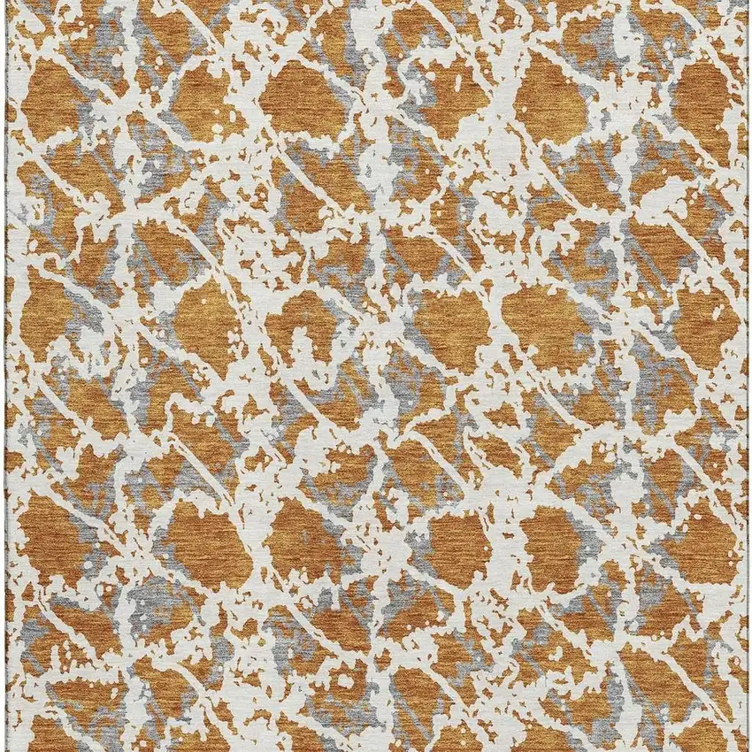 Copper Gray And Ivory Abstract Washable Area Rug With UV Protection Photo 2