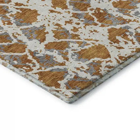 Copper Gray And Ivory Abstract Washable Area Rug With UV Protection Photo 7