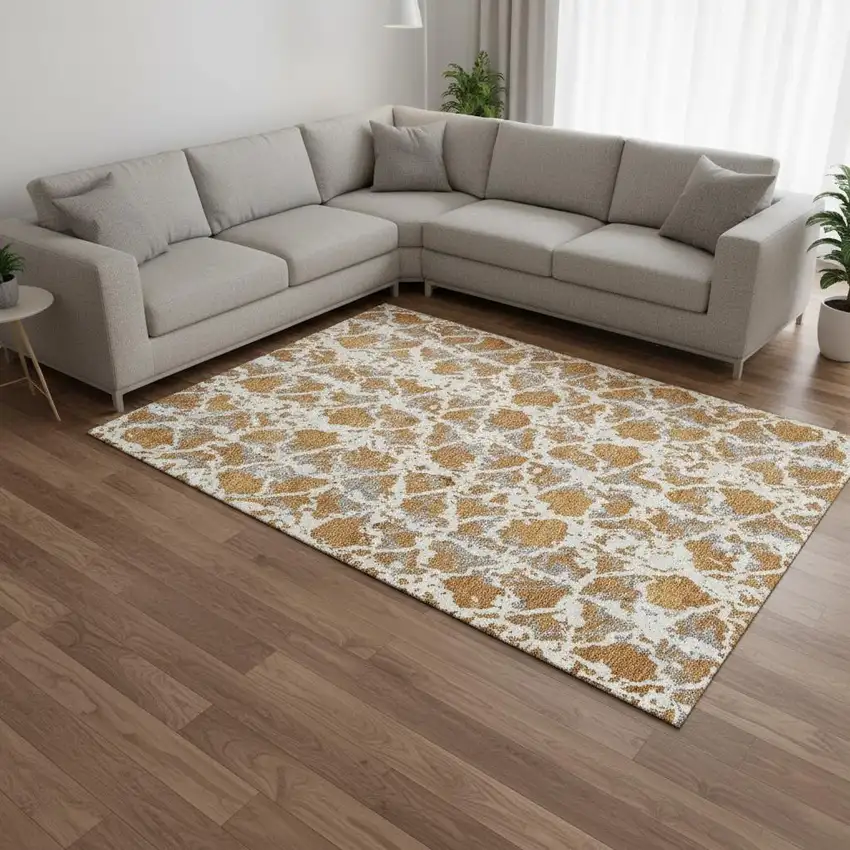 Copper Gray And Ivory Abstract Washable Area Rug With UV Protection Photo 2