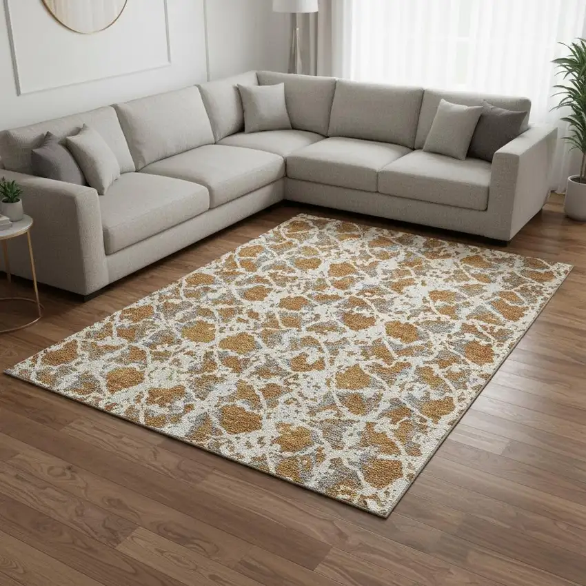 Copper Gray And Ivory Abstract Washable Area Rug With UV Protection Photo 2