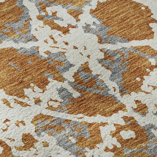 Copper Gray And Ivory Abstract Washable Area Rug With UV Protection Photo 9