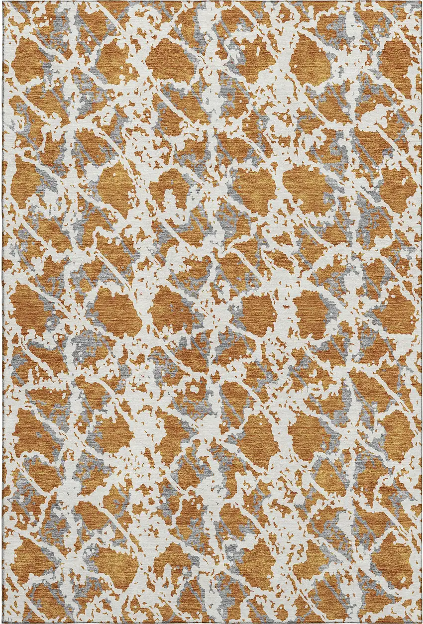 Copper Gray And Ivory Abstract Washable Area Rug With UV Protection Photo 1