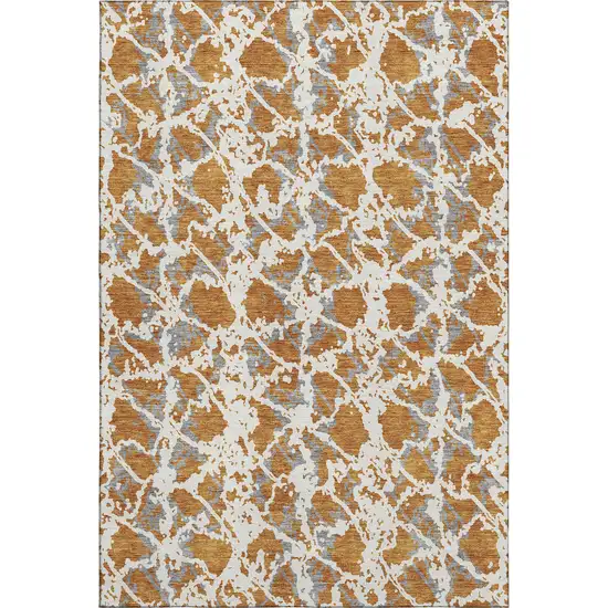Copper Gray And Ivory Abstract Washable Area Rug With UV Protection Photo 1