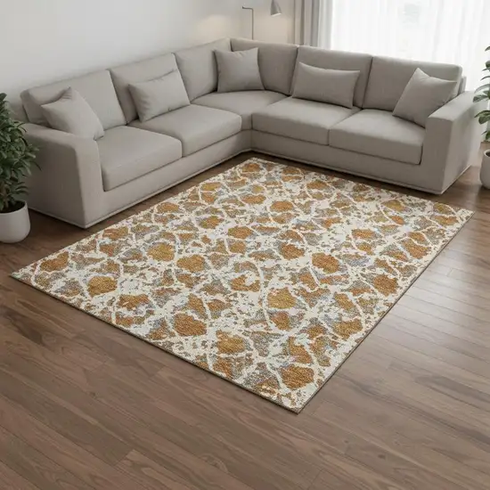 Copper Gray And Ivory Abstract Washable Area Rug With UV Protection Photo 2